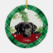 Zwarte Labrador Persoonlijke Eerste Kerstmis Keramisch Ornament (Voorkant)