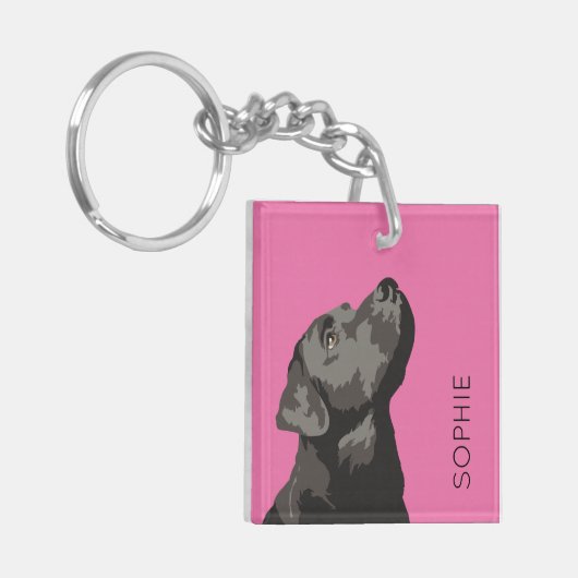 Zwarte labrador persoonlijke sleutelringketen sleutelhanger (Voorkant Links)