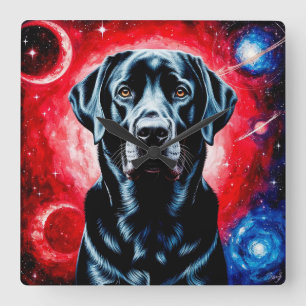 Zwarte Labrador-portret in een kosmische ruimte Vierkante Klok