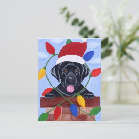 Zwarte Labrador Puppy Kerstmis Feestdagenkaart (Staand voorkant)