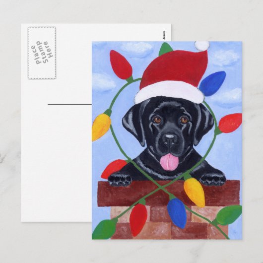 Zwarte Labrador Puppy Kerstmis Feestdagenkaart (Voorkant / Achterkant)