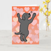 Zwarte Labrador Puppy Knuffel Cartoon Harten Kaart (Gele Bloem)