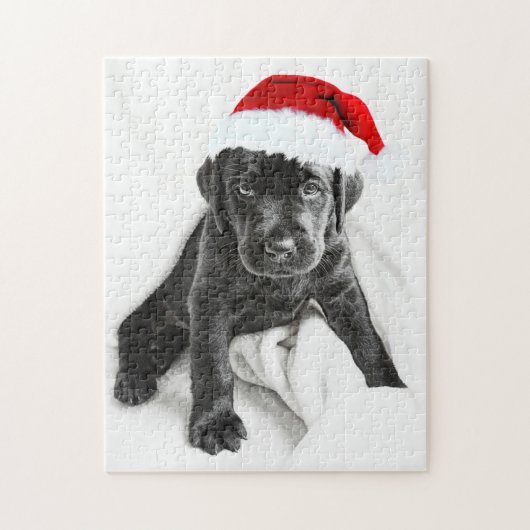 Zwarte labrador puppy met kerstpet legpuzzel (Verticaal)
