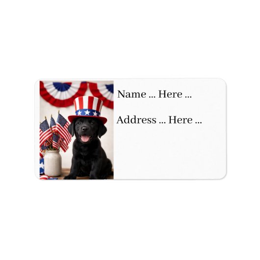 Zwarte Labrador Puppy Patriottisch Zomerfeest Etiket (Voorkant)
