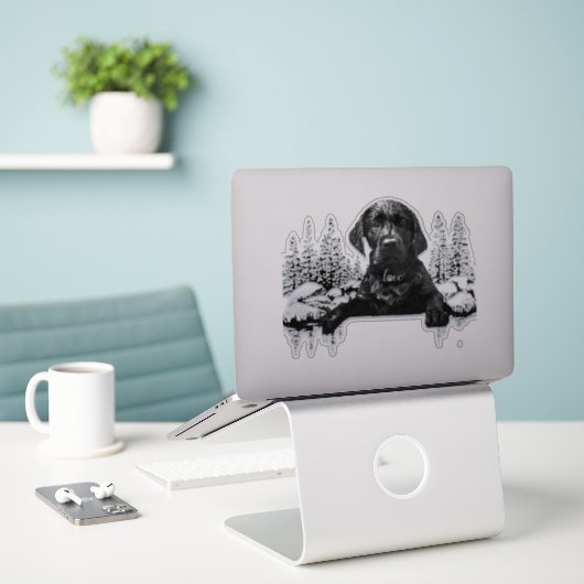 Zwarte labrador puppy sticker (Laptop op bureau)