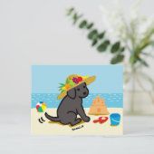 Zwarte labrador Puppy Straw Pet Cartoon Briefkaart (Staand voorkant)