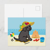 Zwarte labrador Puppy Straw Pet Cartoon Briefkaart (Voorkant / Achterkant)