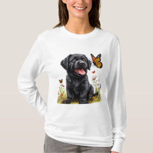 🐾 Zwarte Labrador Puppy Vlinder Mooie Hond Kunst  T-shirt