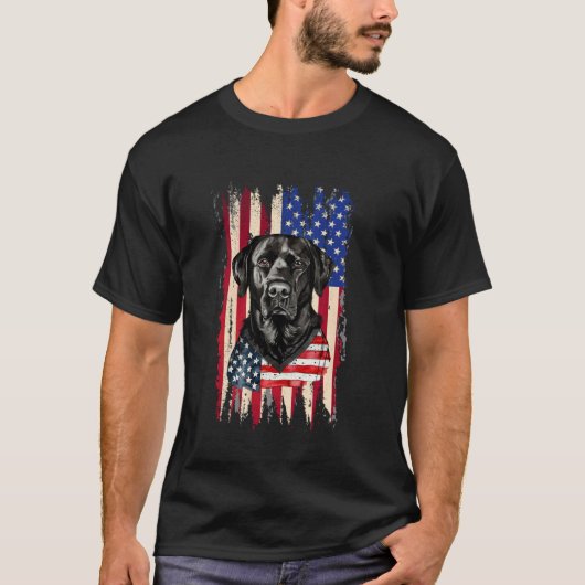 Zwarte Labrador Retriever 4 juli T-shirt (Voorkant)