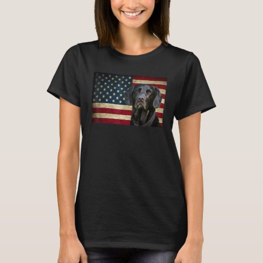 Zwarte Labrador retriever Amerikaanse Vlag labra A T-shirt (Voorkant)