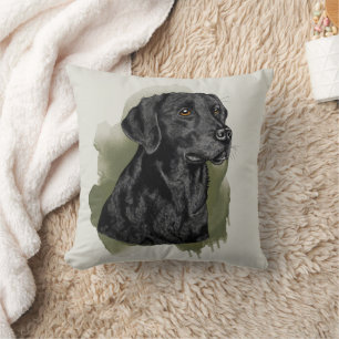 Zwarte Labrador Retriever Aquarel Hond Op Groen Kussen