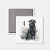 Zwarte Labrador Retriever Aquarel Kunst Magneet (Voorkant / Achterkant)