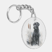 Zwarte Labrador Retriever Aquarel Kunst Sleutelhanger (Voorkant Links)