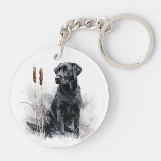 Zwarte Labrador Retriever Aquarel Kunst Sleutelhanger (Achterkant)