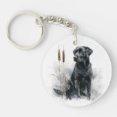 Zwarte Labrador Retriever Aquarel Kunst Sleutelhanger (Voorkant)