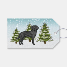 Zwarte Labrador Retriever Blauwe Besneeuwde Winter Cadeaulabel