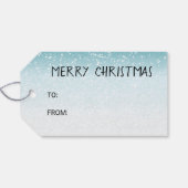 Zwarte Labrador Retriever Blauwe Besneeuwde Winter Cadeaulabel (Achterkant Horizontaal)