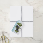 Zwarte Labrador Retriever Blauwe Besneeuwde Winter Cadeaulabel (Met Touw)