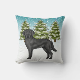 Zwarte Labrador Retriever Blauwe Besneeuwde Winter Kussen