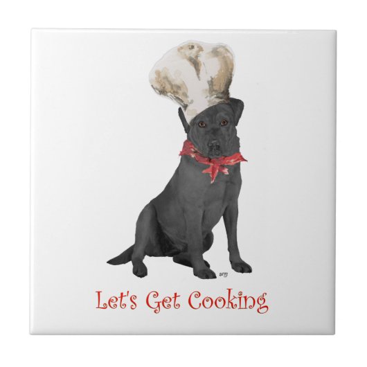 Zwarte Labrador Retriever Chef Tegeltje (Voorkant)