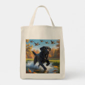 Zwarte Labrador Retriever Elegante kruidenier Canv Tote Bag (Achterkant)