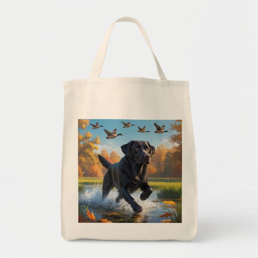 Zwarte Labrador Retriever Elegante kruidenier Canv Tote Bag (Voorkant)