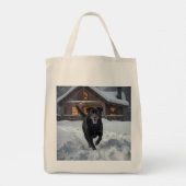 Zwarte Labrador Retriever Elegante kruidenier Canv Tote Bag (Achterkant)