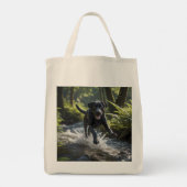 Zwarte Labrador Retriever Elegante kruidenier Canv Tote Bag (Achterkant)