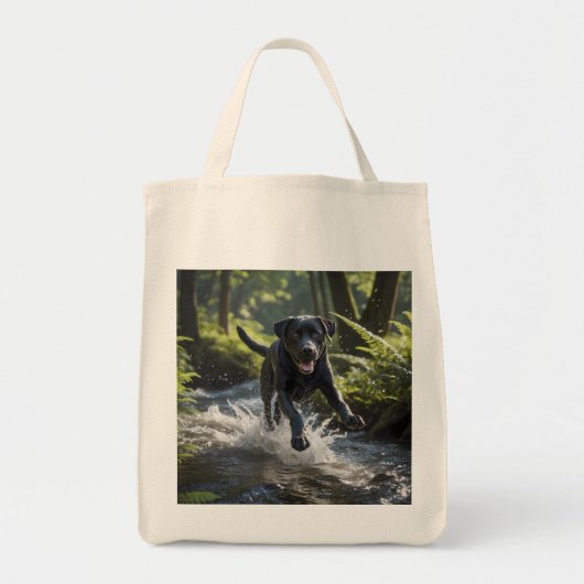 Zwarte Labrador Retriever Elegante kruidenier Canv Tote Bag (Voorkant)