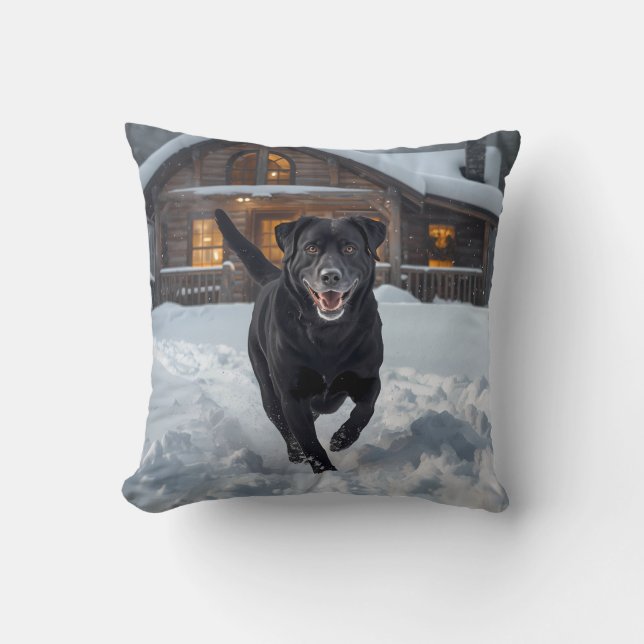 Zwarte Labrador Retriever Elegante Worp Kussen (Voorkant)
