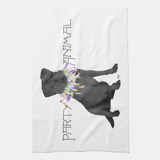 Zwarte Labrador Retriever Feestje Theedoek (Verticaal)
