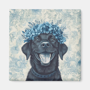 Zwarte Labrador Retriever Hond Blauwe Bloemen Keuk Magneet