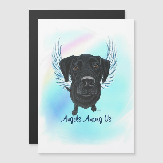 Zwarte Labrador Retriever Hond Engel Magneet (Voorkant / Achterkant)