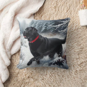 Zwarte Labrador Retriever Hond in Sneeuw Worp Kuss Kussen