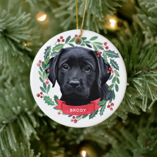 Zwarte Labrador Retriever Hond Liefhebber Kerstmis Keramisch Ornament