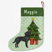 Zwarte labrador retriever hond met kerstboom kleine kerstsok (Achterkant)