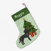Zwarte labrador retriever hond met kerstboom kleine kerstsok (Achterkant (Hangend))
