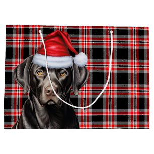 Zwarte Labrador Retriever Hond Red Plaid Kerstmis Groot Cadeauzakje
