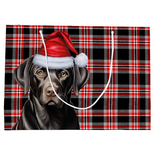 Zwarte Labrador Retriever Hond Red Plaid Kerstmis Groot Cadeauzakje (Achterkant)