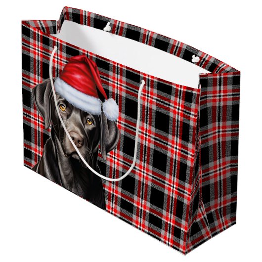 Zwarte Labrador Retriever Hond Red Plaid Kerstmis Groot Cadeauzakje (Achterkant Gekanteld)