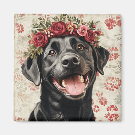Zwarte Labrador Retriever Hond Rode Bloemen Keuken Magneet