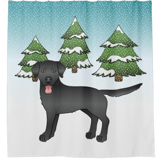 Zwarte labrador Retriever in een winterbos Douchegordijn (Voorkant)