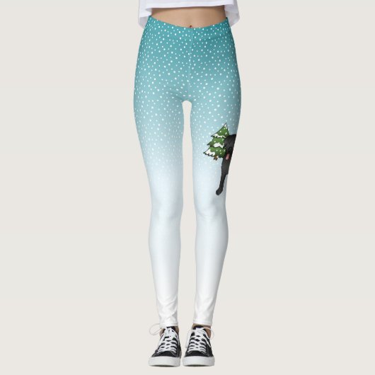 Zwarte labrador Retriever in een winterbos Leggings (Voorkant)