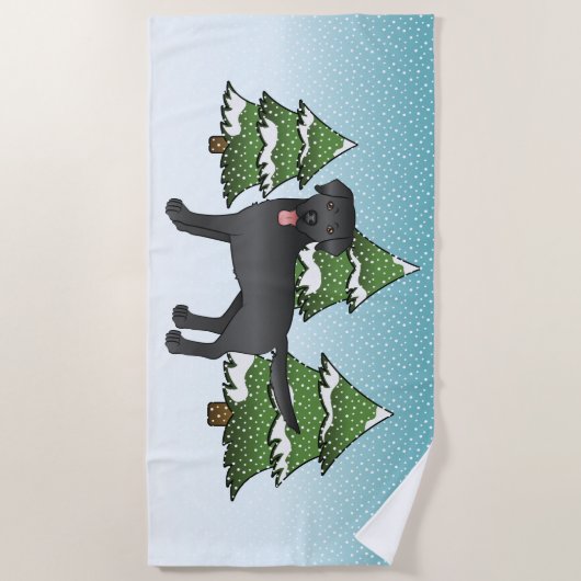 Zwarte labrador Retriever in een winterbos Strandlaken (Voorkant)