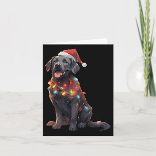Zwarte Labrador Retriever Kerstman Hoed Kerstlicht Kaart