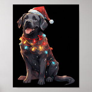 Zwarte Labrador Retriever Kerstman Hoed Kerstlicht Poster