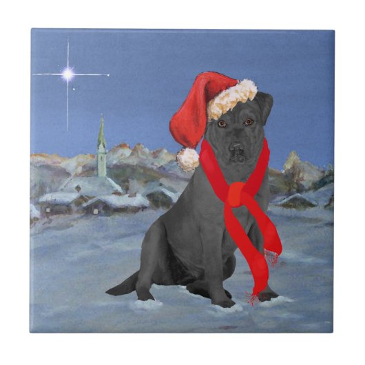 Zwarte Labrador Retriever Kerstmis Tegeltje (Voorkant)