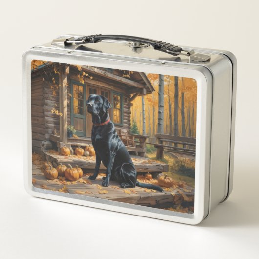 Zwarte Labrador Retriever Log Cabin Herfst (Achterkant)