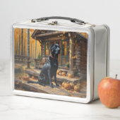 Zwarte Labrador Retriever Log Cabin Herfst (In situ)