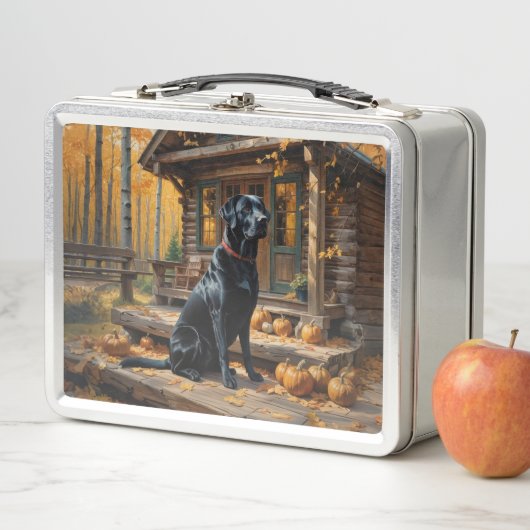 Zwarte Labrador Retriever Log Cabin Herfst (In situ)